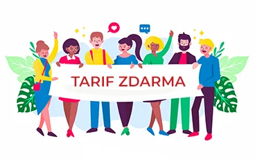 Ilustrace skupiny lidí s nápisem Tarif zdarma