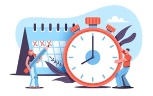 Ilustrace termínu kampaně s kalendářem a stopkami