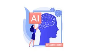 Ilustrace umělé inteligence s obrysem hlavy a označením AI
