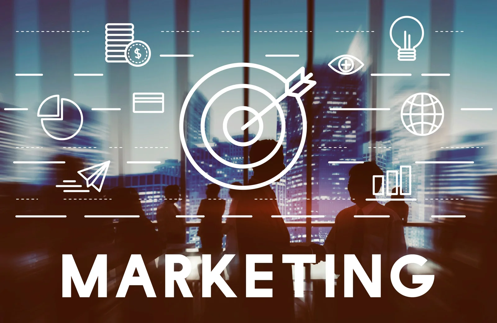 Ilustrace přímého marketingu s terčem a komunikačními nástroji