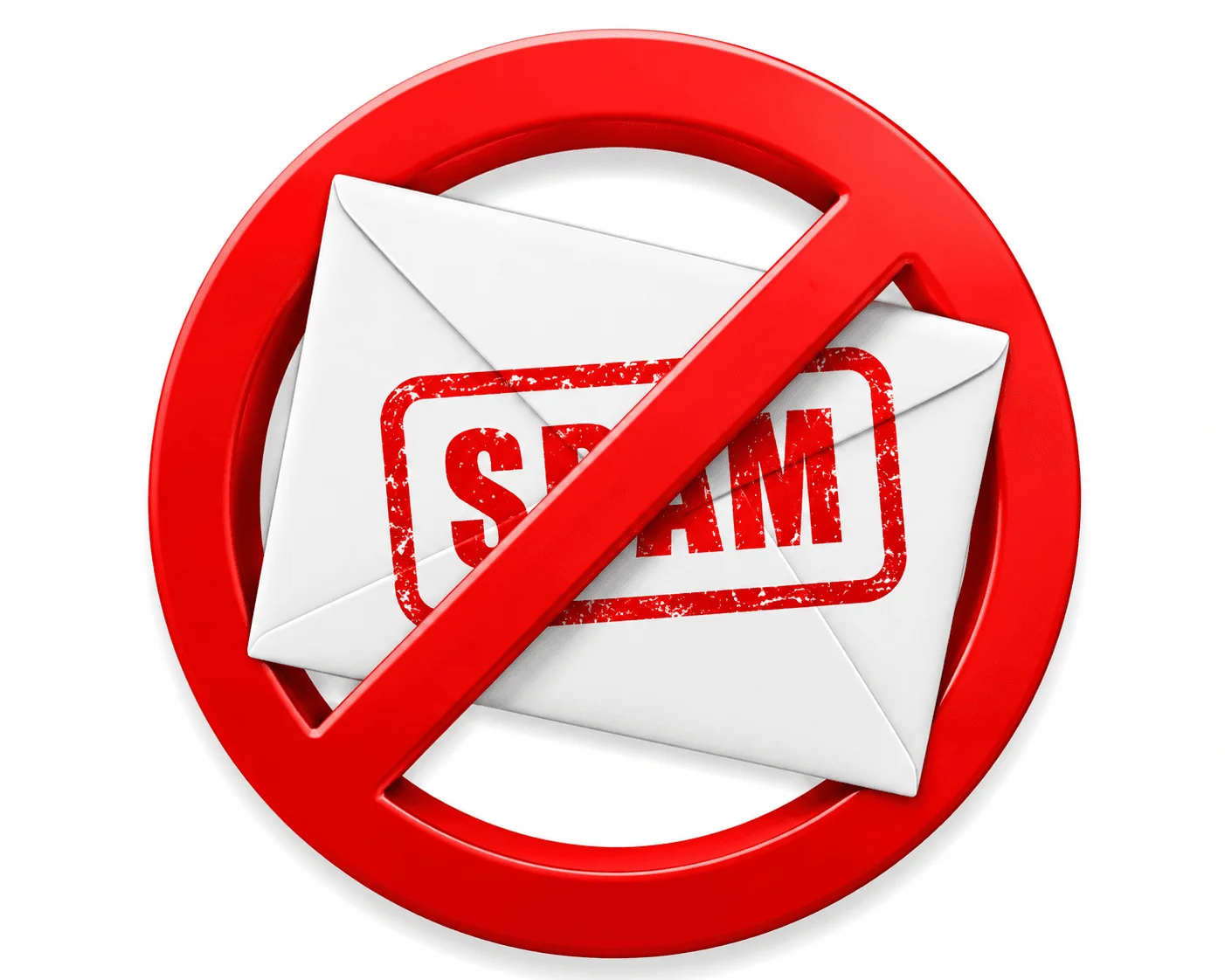 Zákaz nevyžádané pošty se symbolem obálky a nápisem Spam
