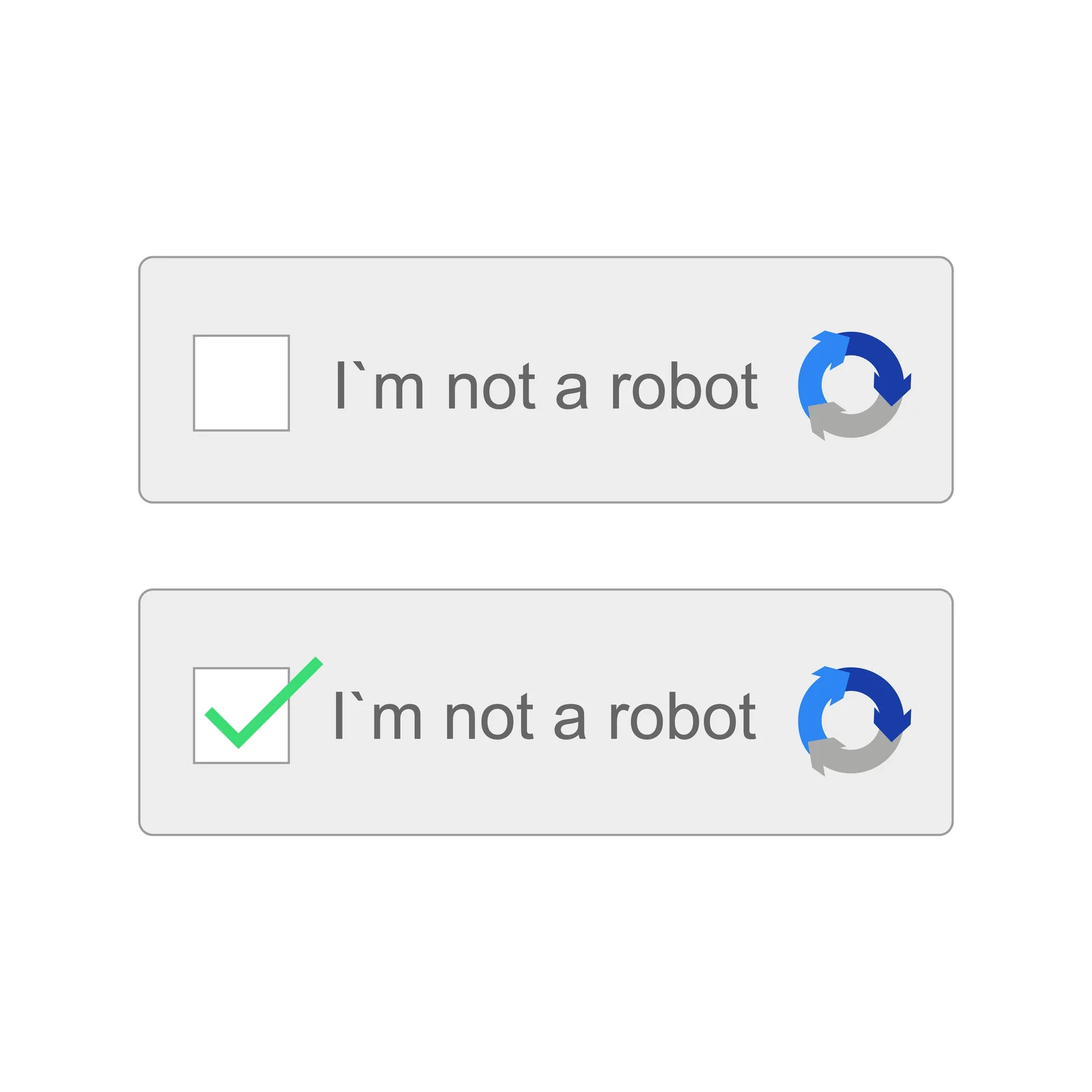 Ověření Google reCAPTCHA před a po zaškrtnutí volby Nejsem robot