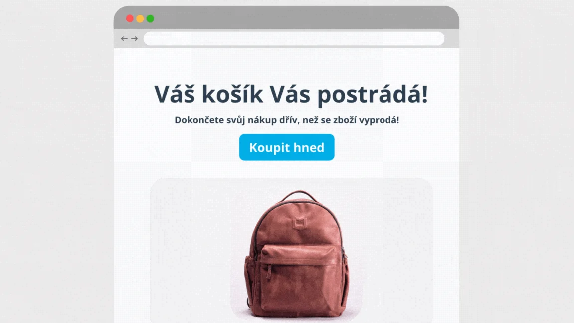 E-mail připomínající opuštěný košík s nabídkou batohu