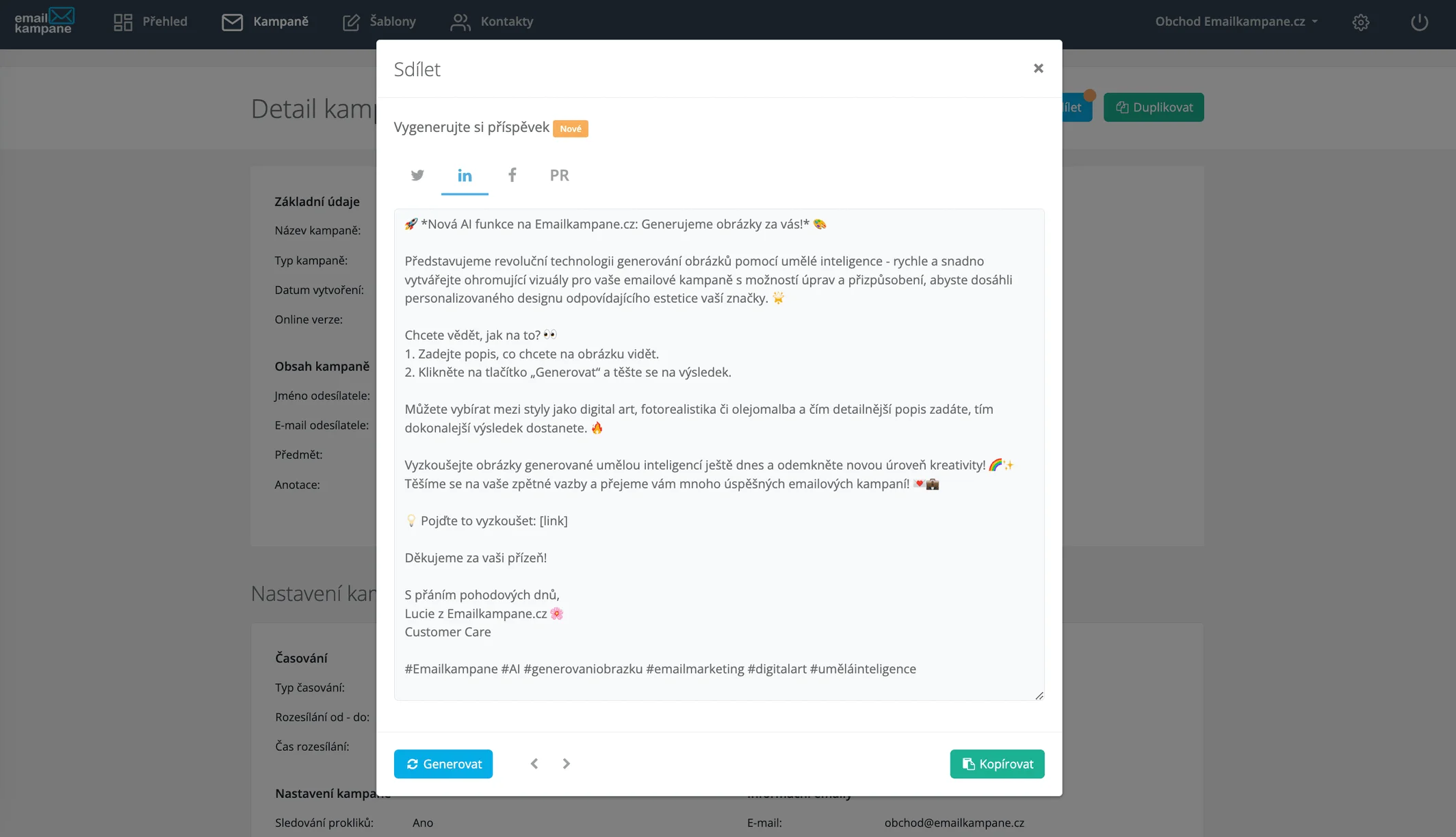 Dialog pro generování příspěvku na sociální sítě pomocí AI