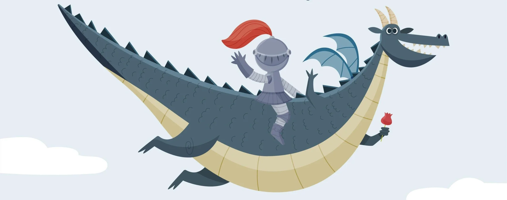 Rytíř letící na drakovi v ilustraci dobrodružného příběhu