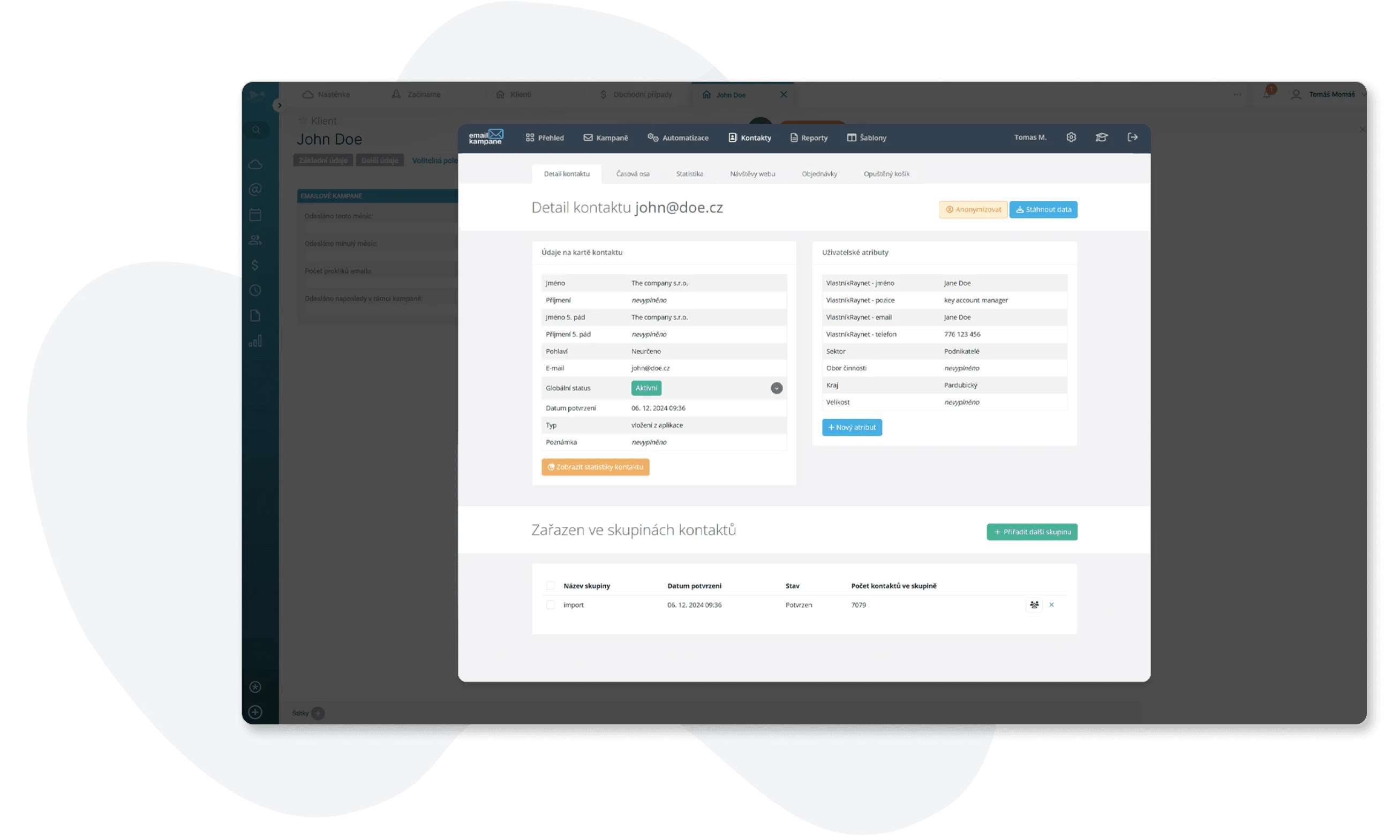 Výběr kontaktů z Raynet CRM pro e-mailovou kampaň