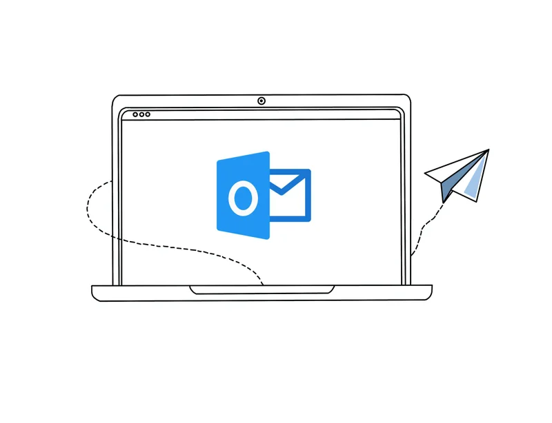 Logo Outlook na notebooku se symbolem odesílání e-mailů